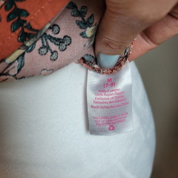 Floral Crop Top Stretch Soft On Shoulder/ Off Shoulder Summer Pink Mauve Buttons - Picture 11 of 12